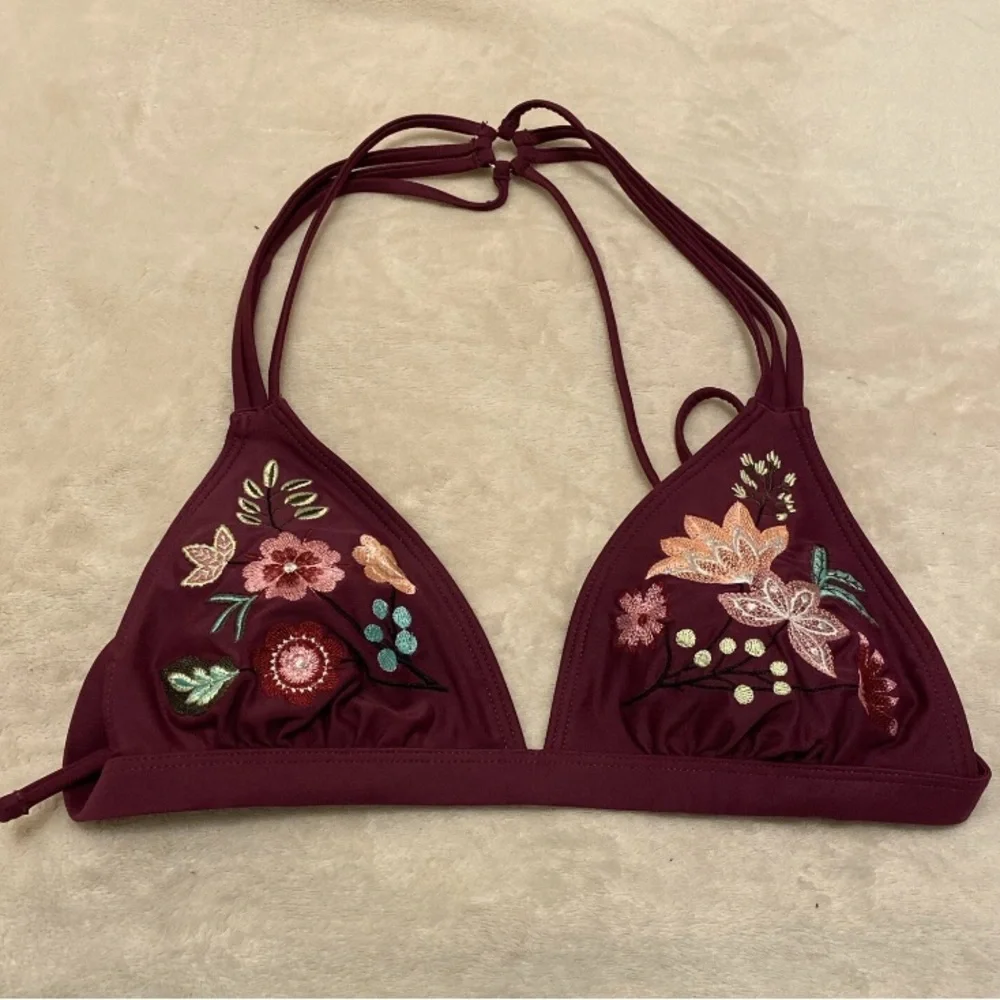 Time and Tru Burgundy Floral Bikini Top